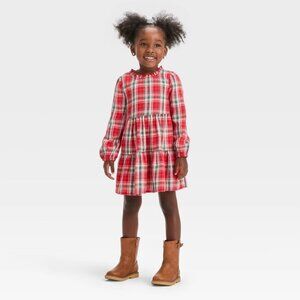 NEW! Toddler Girls Plaid Long-Sleeve 2pc Dress & Bloomers, Red - Cat & Jack 12M